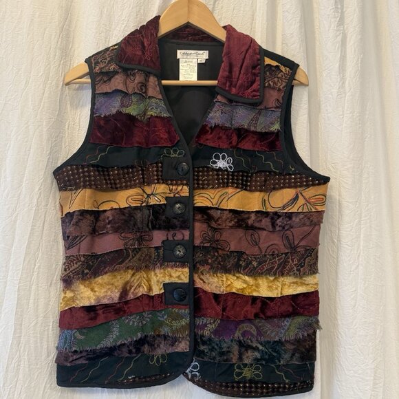 Coldwater Creek Vest Women L Ruffle Patchwork Textured Artsy Festival Indie Boho - Picture 10 of 10